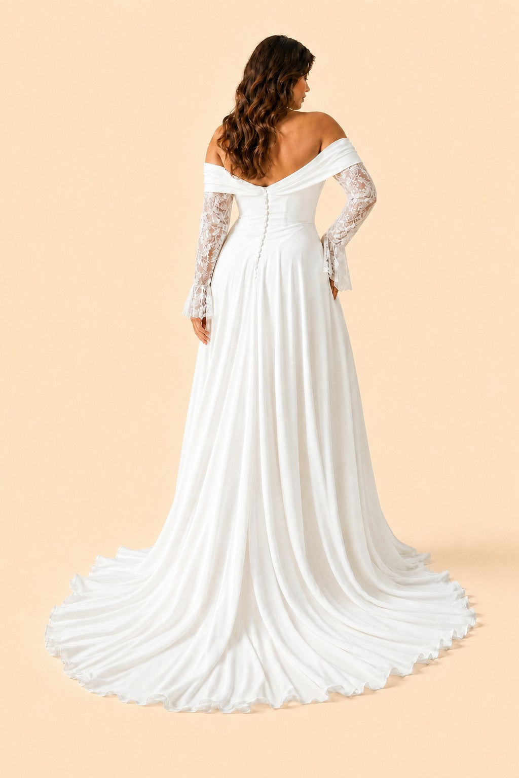 Elegant Long Sleeve Evening Gown Off Shoulder Ruched Design A Line Silhouette with Train