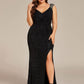 Plus Size Sequin Shoulder Strap Wedding Guest Dress with Side Slit