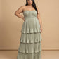 Chantarae Luxury Satin Strapless A-Line Plus Size Bridesmaid Dress with Ruffle -N0377