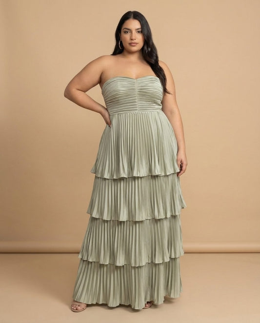Chantarae Luxury Satin Strapless A-Line Plus Size Bridesmaid Dress with Ruffle -N0377