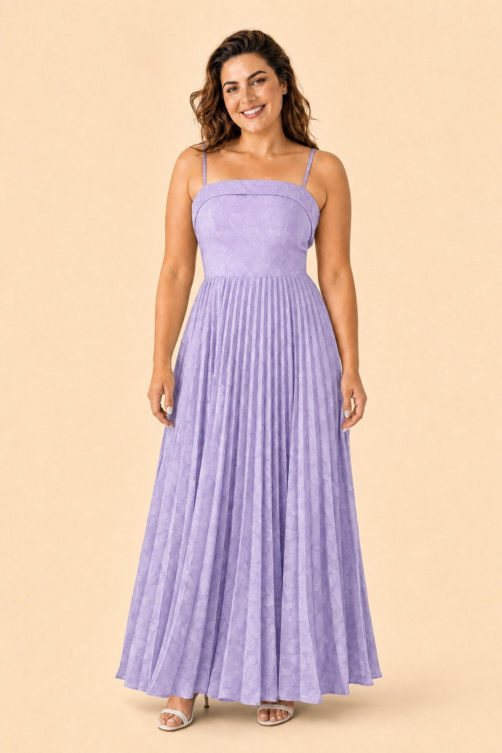 Plus Size Strapless Floral Burnout A-Line Bridesmaid Dress with Pleated Skirt