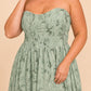 Romantic Floral Print Strapless Bridesmaid Dress with Open Back Detail