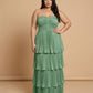 Chantarae Luxury Satin Strapless A-Line Plus Size Bridesmaid Dress with Ruffle -N0377