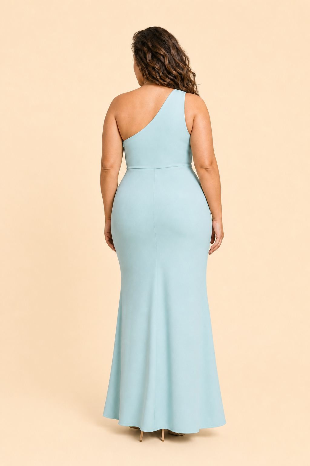 Plus Size One Shoulder Maxi Bridesmaid Dress with Fan Pleats and Elegant Fit