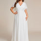 Plus Size Floral Applique Short Sleeve A-Line Chiffon Formal Evening Dress
