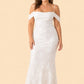 Plus Size Off Shoulder Burnout Floral Bridesmaid Dress with Lace-Up Back