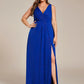 Plus Size Shiny V Neck Side Slit Formal Evening Dress