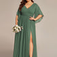 Plus Size Half Sleeve Pleated A-Line V-Neck Chiffon Bridesmaid Dress