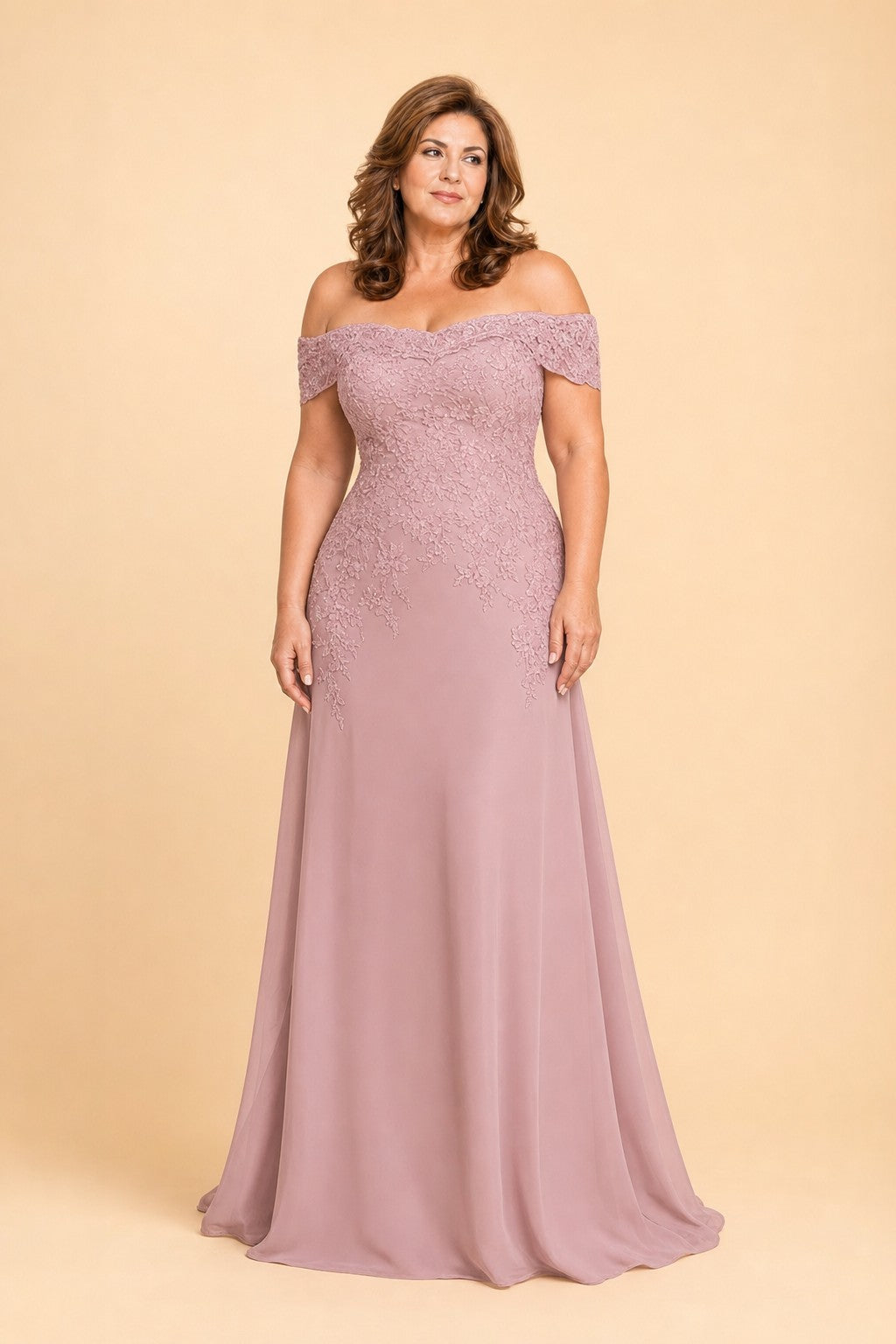 Plus Size Off Shoulder Lace Embroidered A-Line Mother of the Evening Gown Elegant Formal Wear