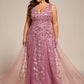 Plus Size Sparkling Sleeveless Leaf Sequin A-Line Formal Evening Dress