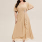 Plus Size Pleated Chiffon Ruffle Sleeve Wedding Guest Dress