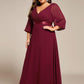 Plus Size Empire Waist Pleated Chiffon Long Sleeves Formal Evening Dress
