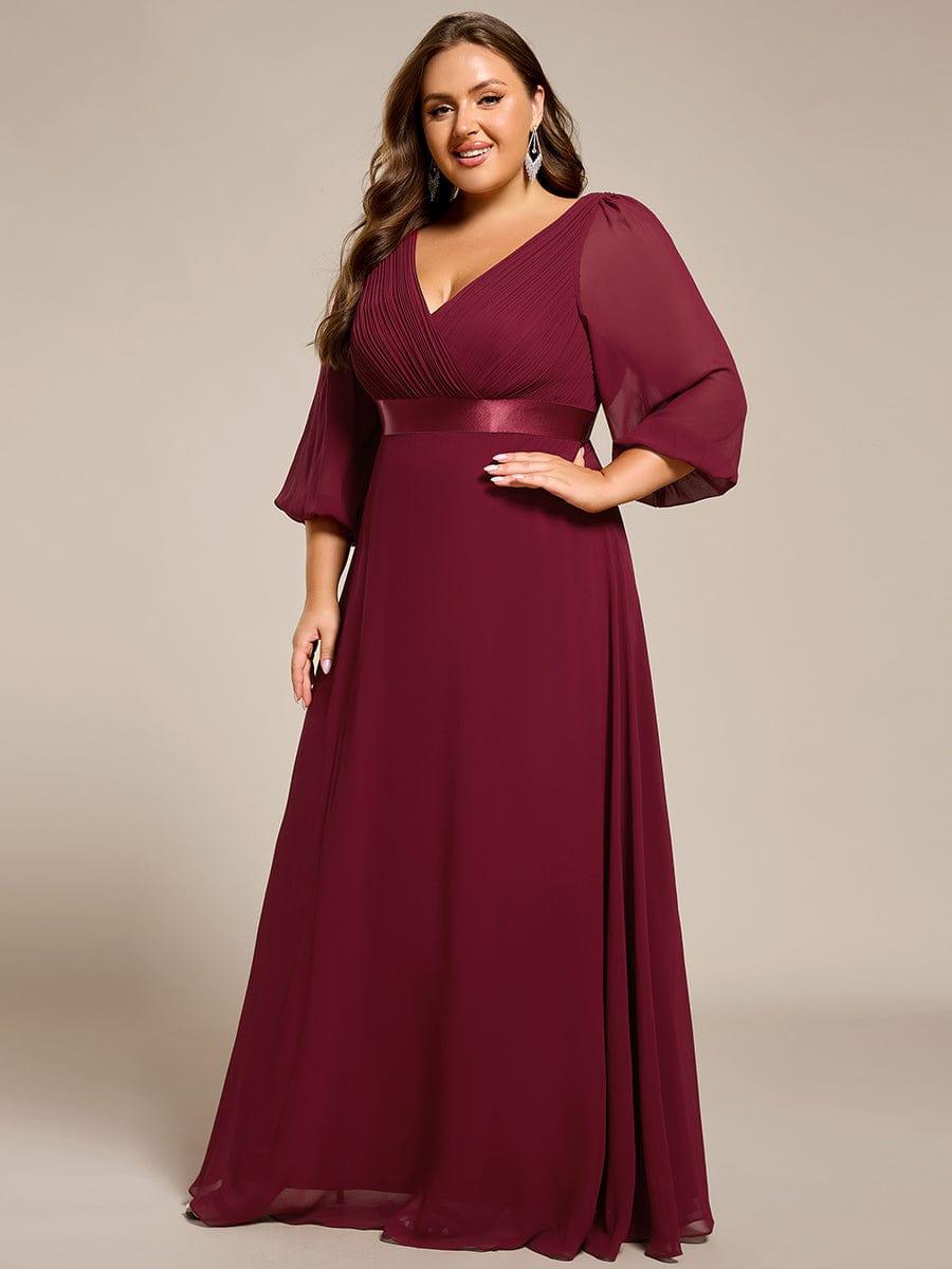 Plus Size Empire Waist Pleated Chiffon Long Sleeves Formal Evening Dress