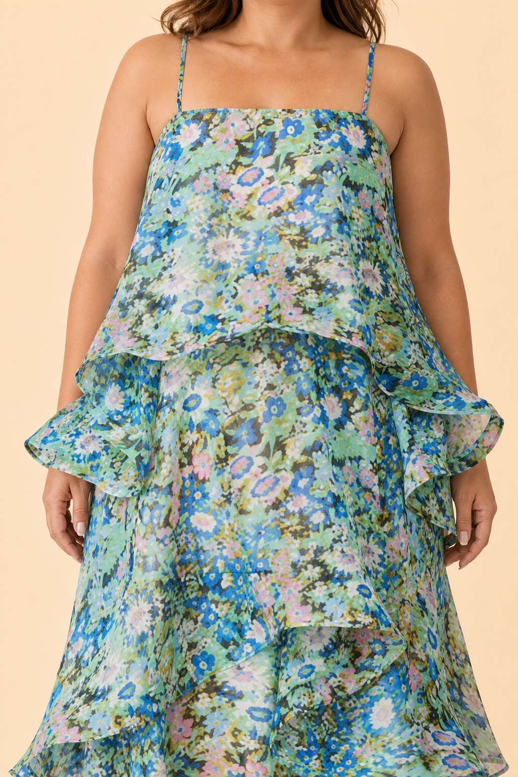 Romantic Floral A-Line Bridesmaid Dress with Flowing Tiered Skirt