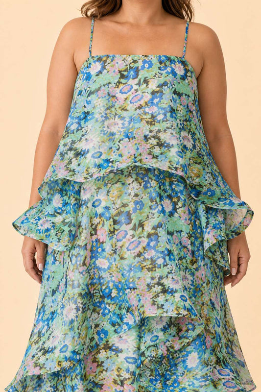 Romantic Floral A-Line Bridesmaid Dress with Flowing Tiered Skirt