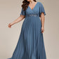 Plus Size Floral Applique Short Sleeve A-Line Chiffon Formal Evening Dress