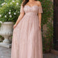 Plus Size A-Line Bride or Bridesmaid Dress with Floral Embroidered Tulle