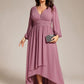 Plus Size V-Neck Long Lantern Sleeves A-Line Chiffon Bridesmaid Dress