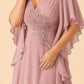 Plus Size Chiffon Bridesmaid Dress with Embroidered Batwing Sleeves