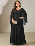 Plus Size Glittery Empire Waist Batwing Sleeve Mother of the Bride Dress