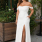 Plus Size Off Shoulder Chiffon Bridesmaid Dress with Pleated Details and Elegant Leg Slit