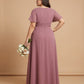 Petaline Plus Size Short Sleeve Chiffon Bridesmaid Dress N0322