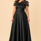 Plus Size Backless A-Line Formal Gown with Floral Appliqué and Satin Skirt