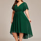 Plus Size Double V-Neck Ruffles Sleeve Chiffon Midi Wedding Guest Dress