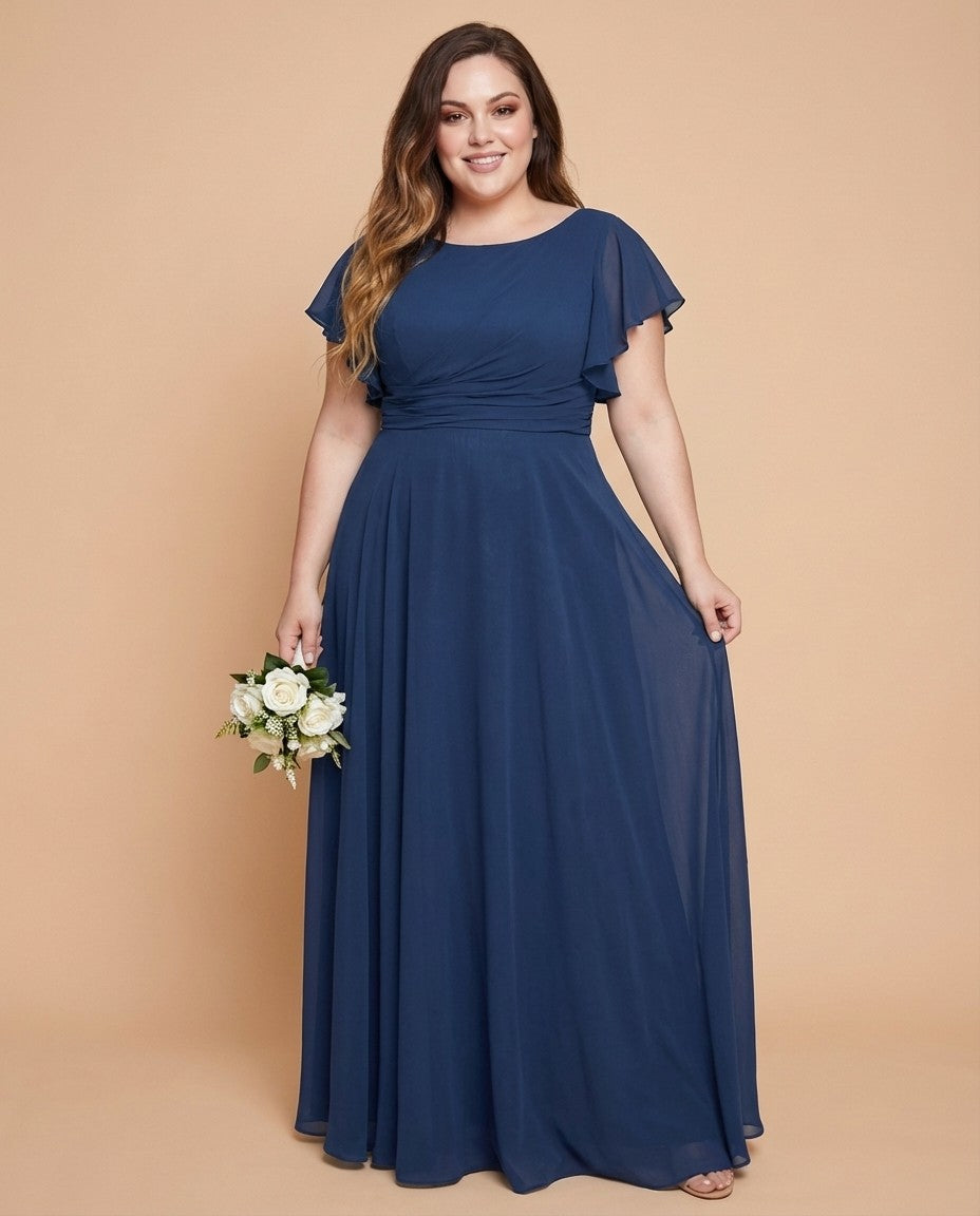 Avenleigh Elegant Plus Size Chiffon A-Line Bridesmaid Gown Flowy Skirt - N0335