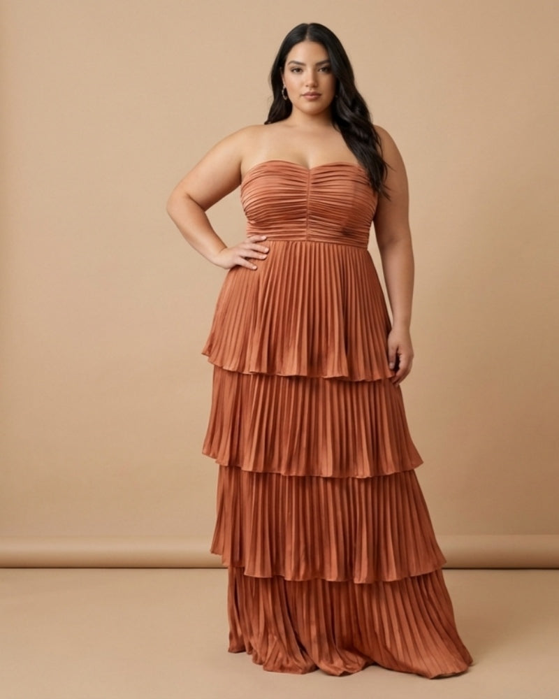Chantarae Elegant Satin Charmeuse A-Line Plus Size Bridesmaid Dress with Ruffles Perfect for Wedding Events - N0384