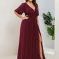 Plus Size V-Neck Front Slit Chiffon Evening Dress