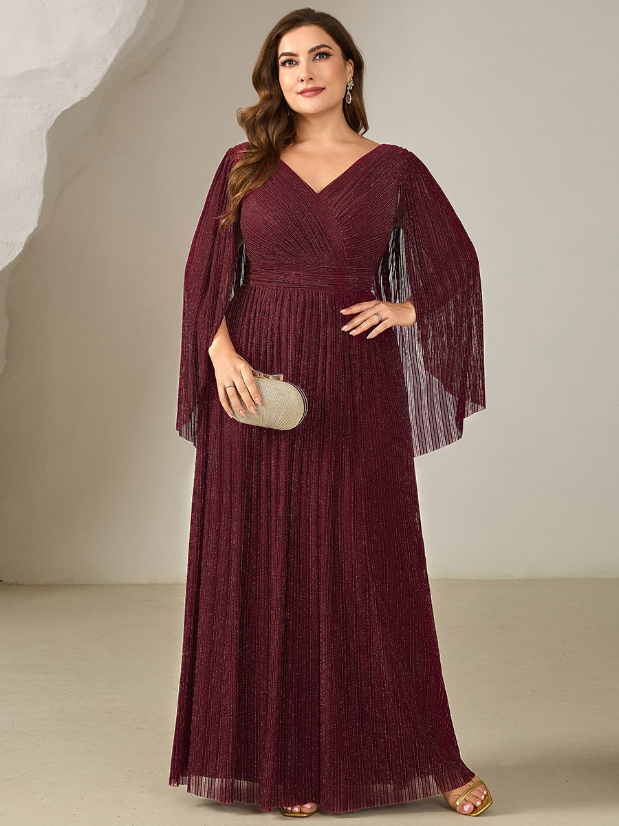 Plus Size Glittery Empire Waist Batwing Sleeve Mother of the Bride Dress