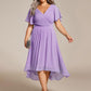 Plus Size Double V-Neck Ruffles Sleeve Chiffon Midi Wedding Guest Dress