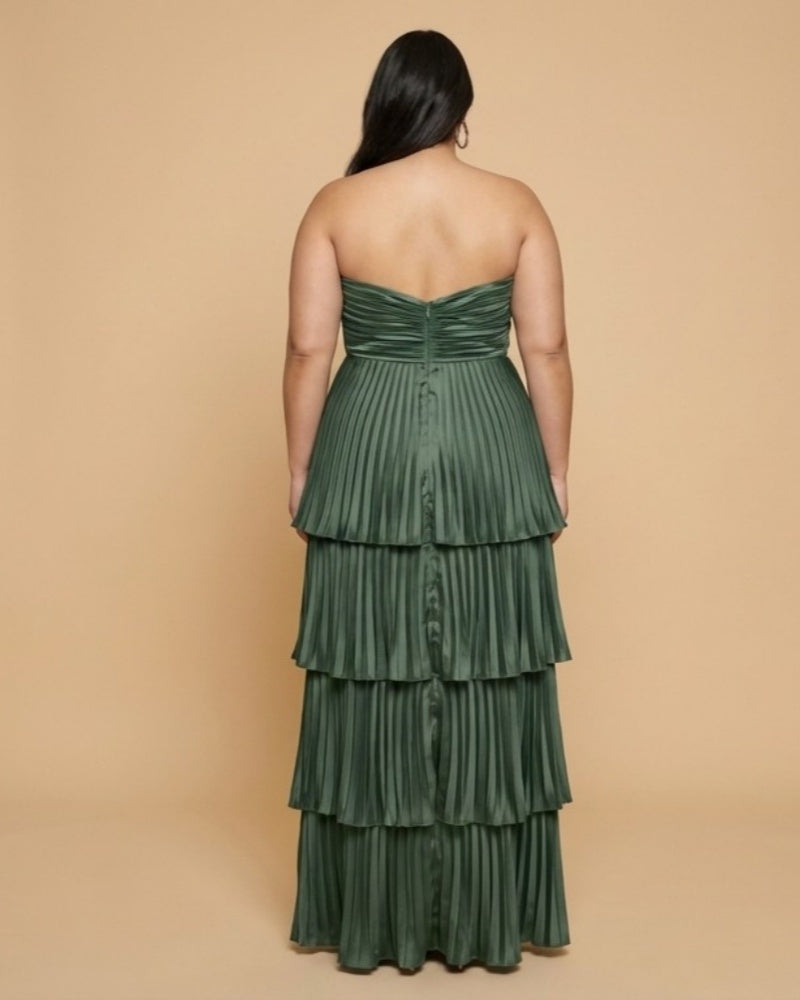 Chantarae Luxury Satin Strapless A-Line Plus Size Bridesmaid Dress with Ruffle -N0377