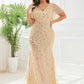Fashion Plus Size V Neck Mermaid Sequin & Tulle Evening Dress
