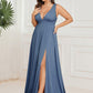 Plus Size Sleeveless V-Neck Empire Waist High Slit Floor-Length Evening Dress