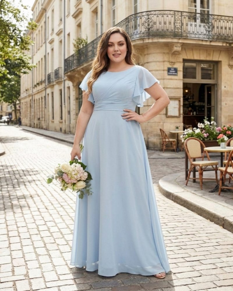 Avenleigh Plus Size Minimalist A-Line Chiffon Bridesmaid Dress with  Silhouette -N0337