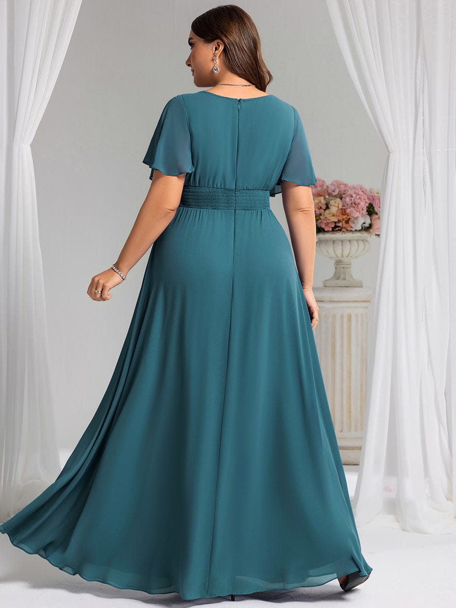 Plus Size Printed Chiffon Pleated Maxi Wedding Guest Dress