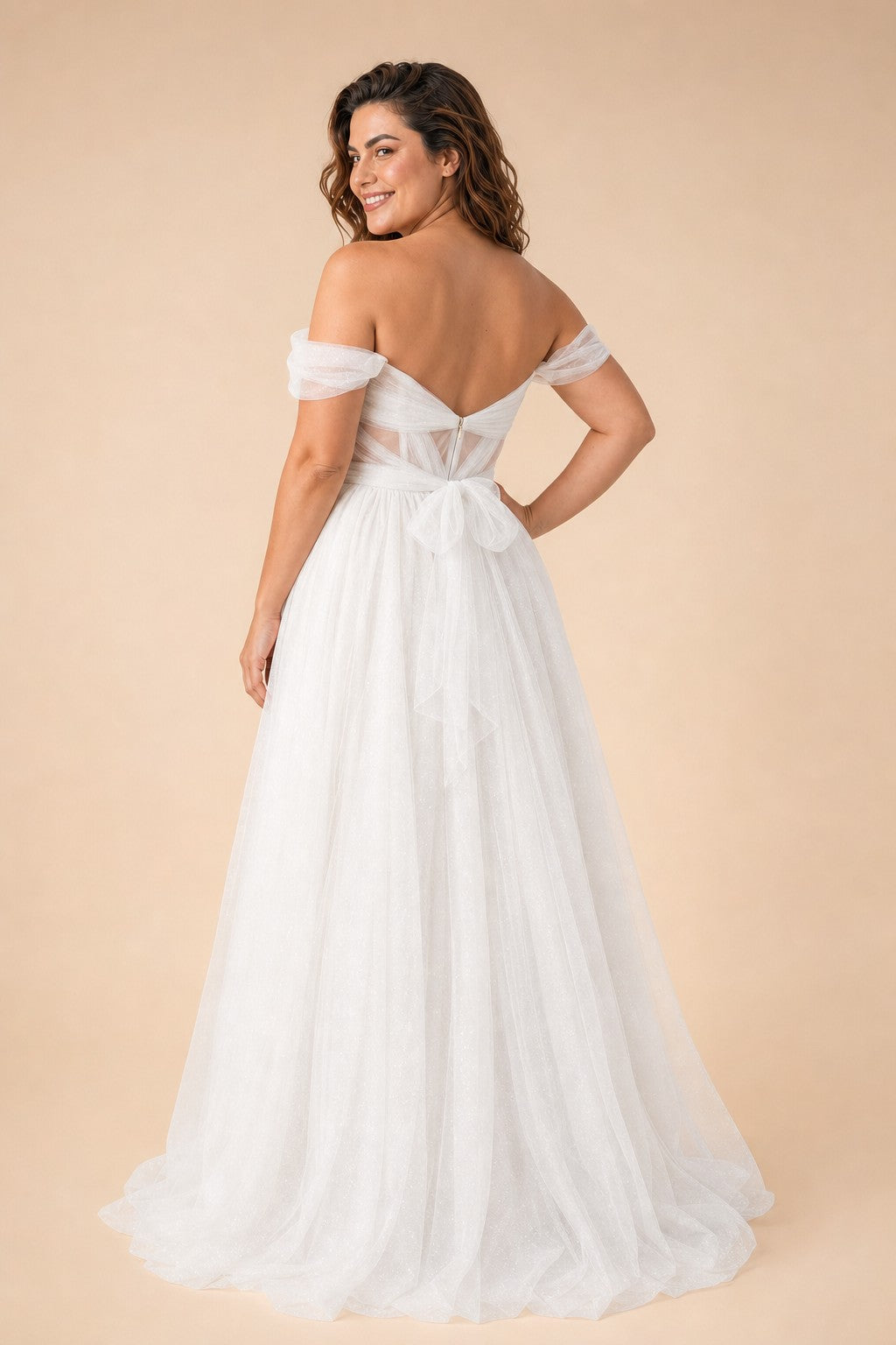 Plus Size A-Line Tulle Bridesmaid Dress with Ruched Slit Detail