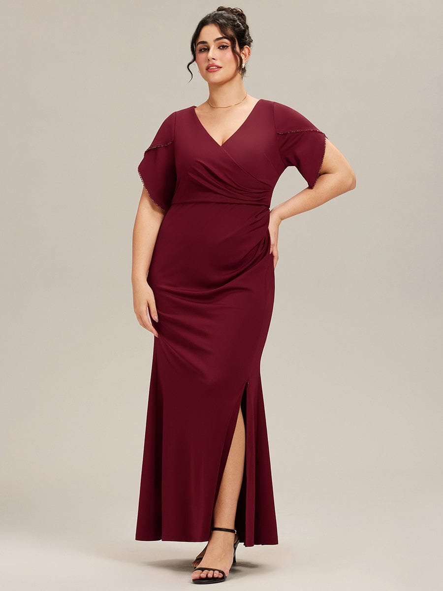 Plus Size Thigh-High SlitTulip Sleeve Formal Dress