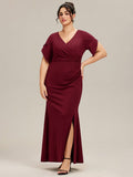 Plus Size Thigh-High SlitTulip Sleeve Formal Dress