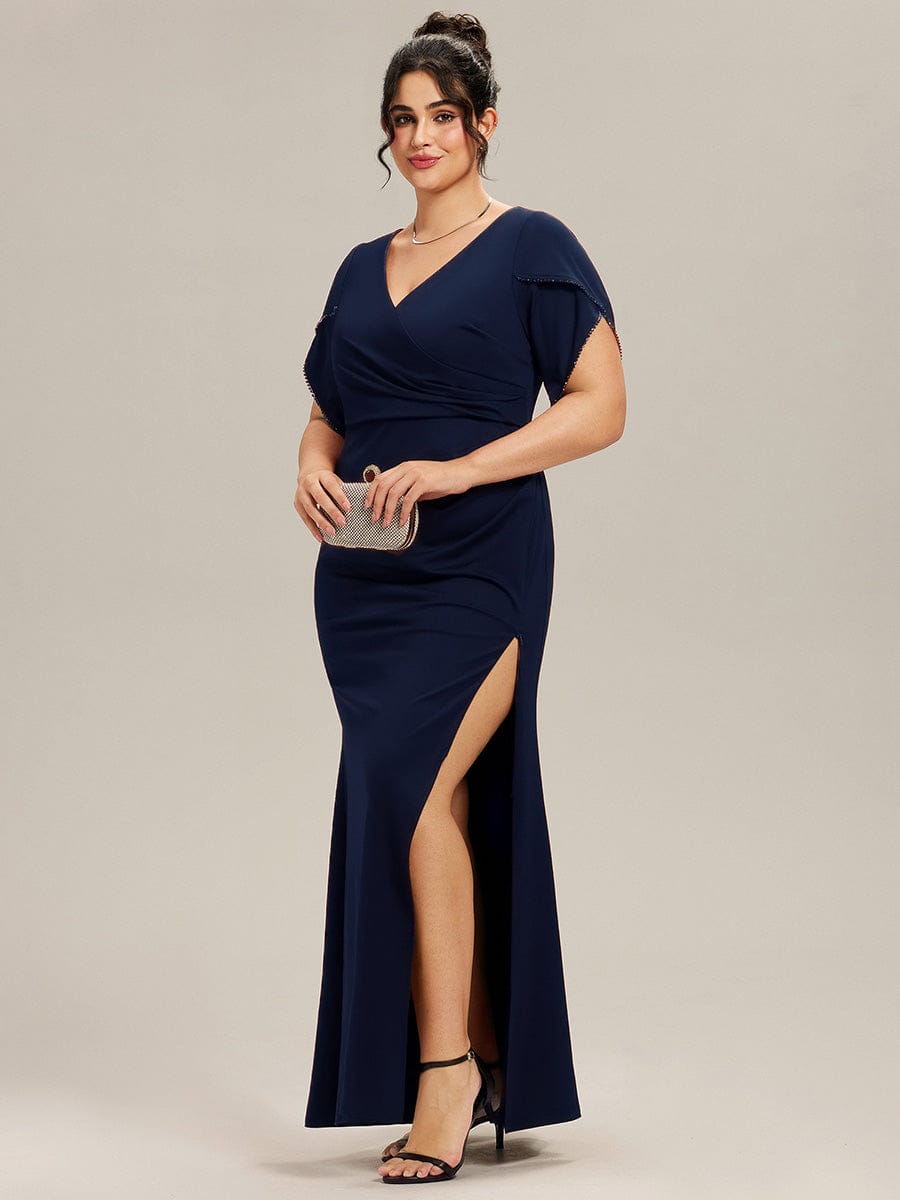 Plus Size Thigh-High SlitTulip Sleeve Formal Dress