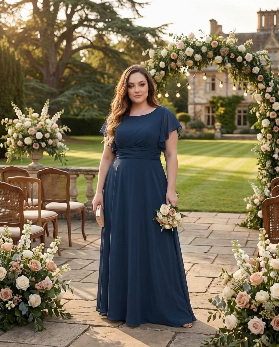 Avenleigh Elegant Plus Size Chiffon A-Line Bridesmaid Gown Flowy Skirt - N0335