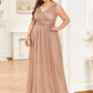 Double V Neck Maxi Long Plus Size Sparkly Evening Dresses for Party