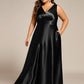 Plus Size Satin Maxi Formal Dress with Pockets