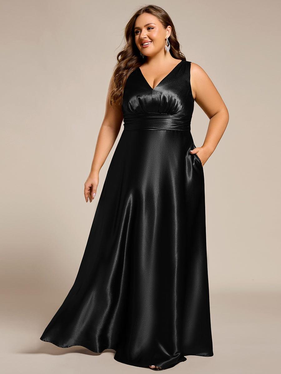 Plus Size Satin Maxi Formal Dress with Pockets