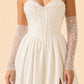 Strapless A-Line Wedding Dress with Basque Waist Beading Slit Open Back for Plus Size Brides