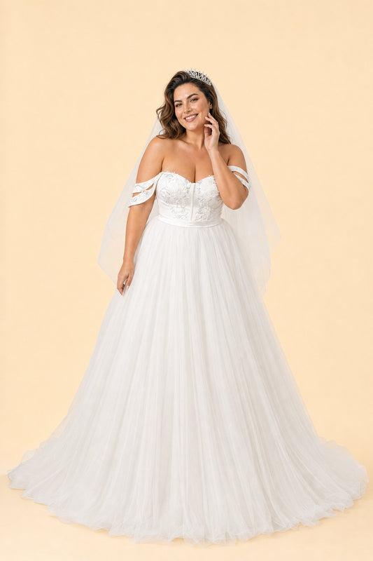 Dreamy Princess Wedding Dress for Curvy Brides with Corset Top and Flowy A-Line Silhouette
