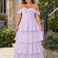 Elegant A Line Maxi Bridesmaid Dress Pleated Tiered Off Shoulder Design