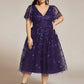 Plus Size Sparkly A-Line Midi Tulle Formal Wedding Guest Dress with Leaf Sequin